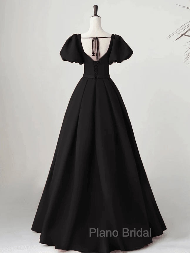 Black Satin Long Party Dresses Formal Prom Dresses A-line Black Formal Dresses Formal Prom Dresses shops