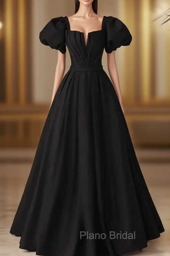Black Satin Long Party Dresses Formal Prom Dresses A-line Black Formal Dresses Formal Prom Dresses shops Main image