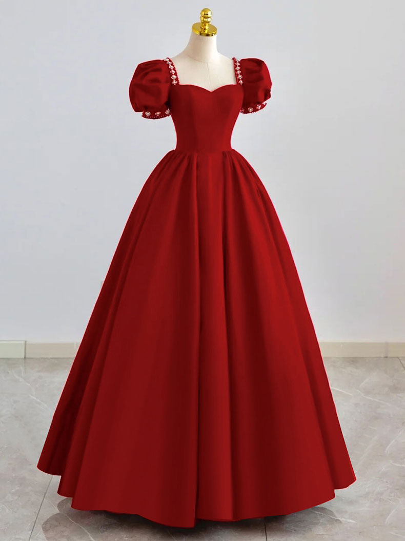 Black Satin Long Formal Prom Dresses, Black Prom Dresses