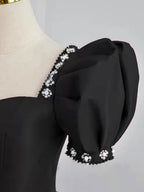 Black Satin Long Formal Prom Dresses, Black Prom Dresses