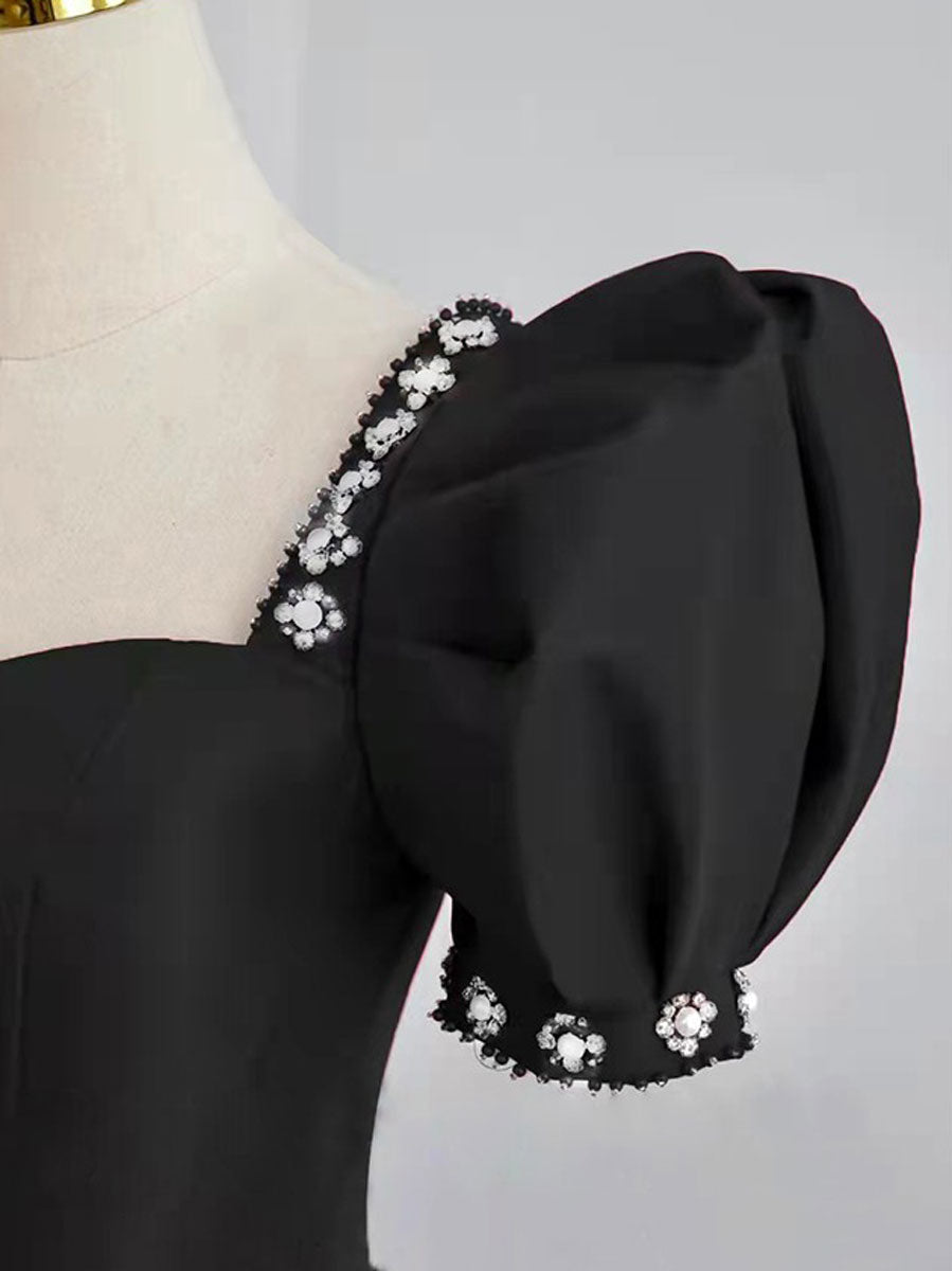 Black Satin Long Formal Prom Dresses, Black Prom Dresses