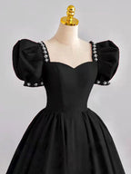 Black Satin Long Formal Prom Dresses, Black Prom Dresses