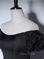 Black Satin Long Formal Prom Dresses, Black Long Formal Sweet 16 Dresses