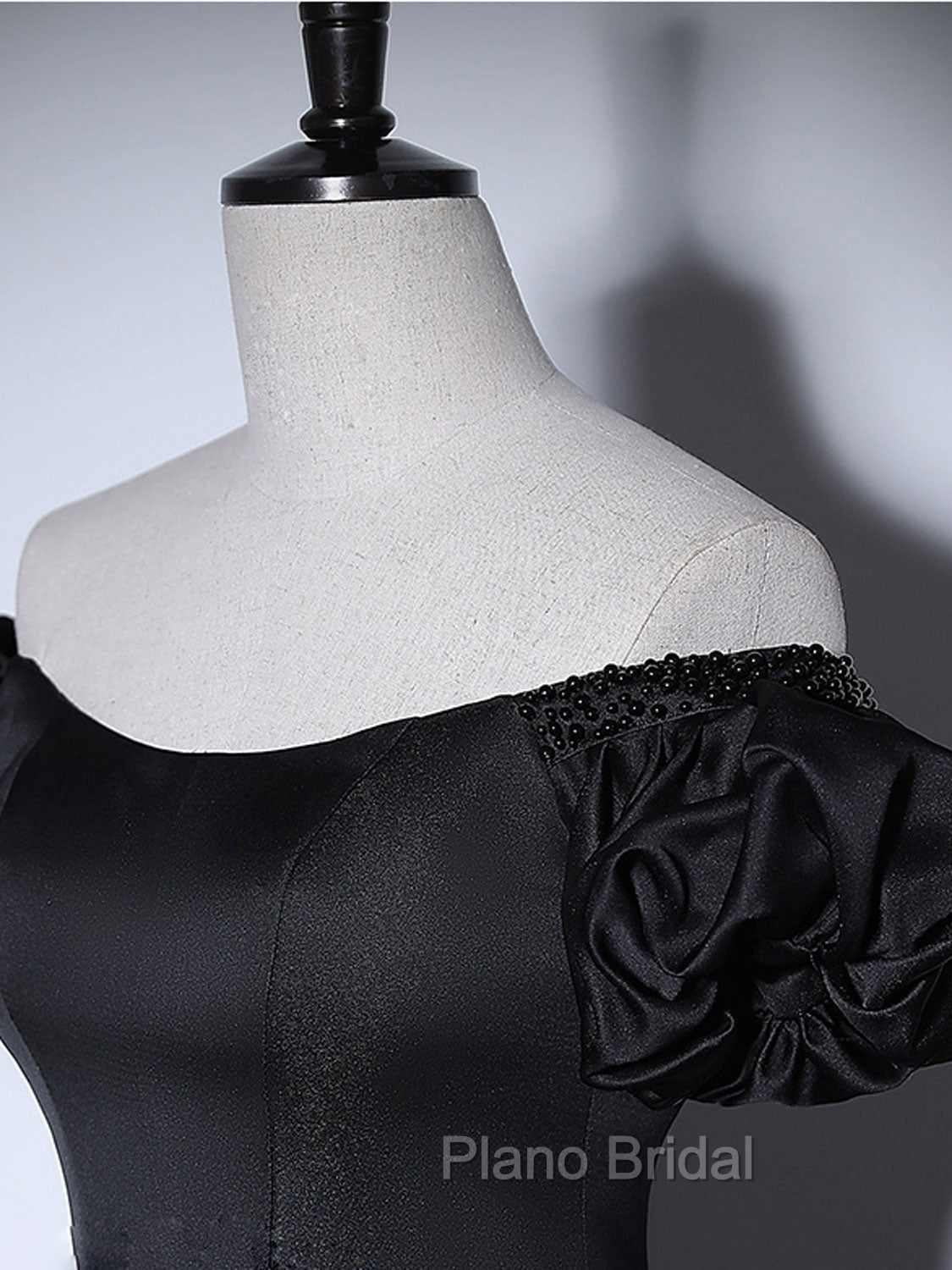 Black Satin Long Formal Prom Dresses, Black Long Formal Sweet 16 Dresses