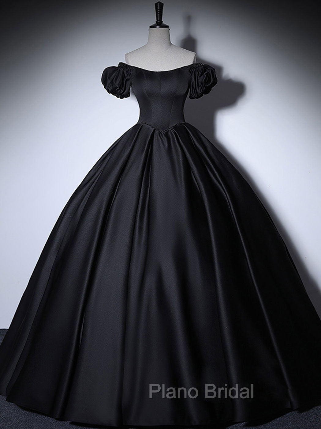 Black Satin Long Formal Prom Dresses, Black Long Formal Sweet 16 Dresses