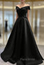 Black Satin Off Shoulder Long Simple Evening Dresses Formal Dresses, Black Party Dresses