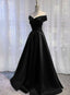 Black Satin Off Shoulder Long Simple Formal Evening Dresses Formal Dresses, Black Party Dresses