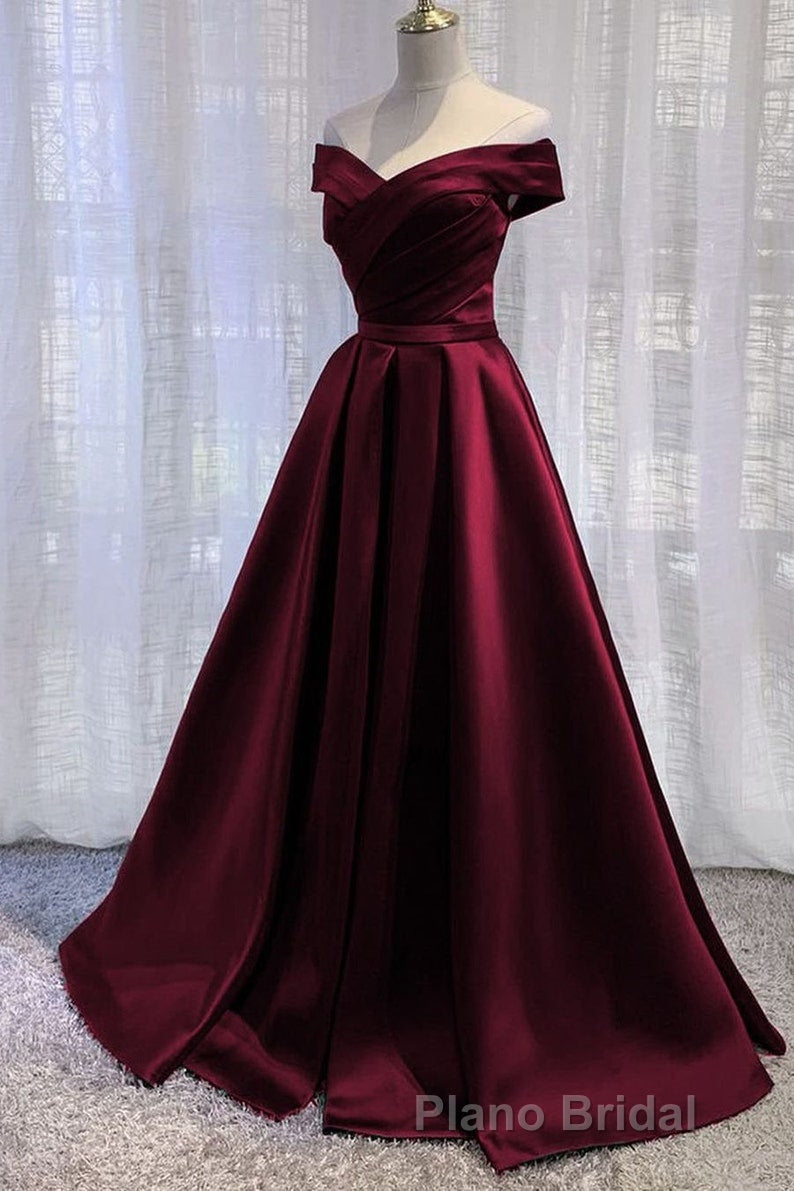 Black Satin Off Shoulder Long Simple Evening Dresses Prom Dresses,Stunning Party Gown