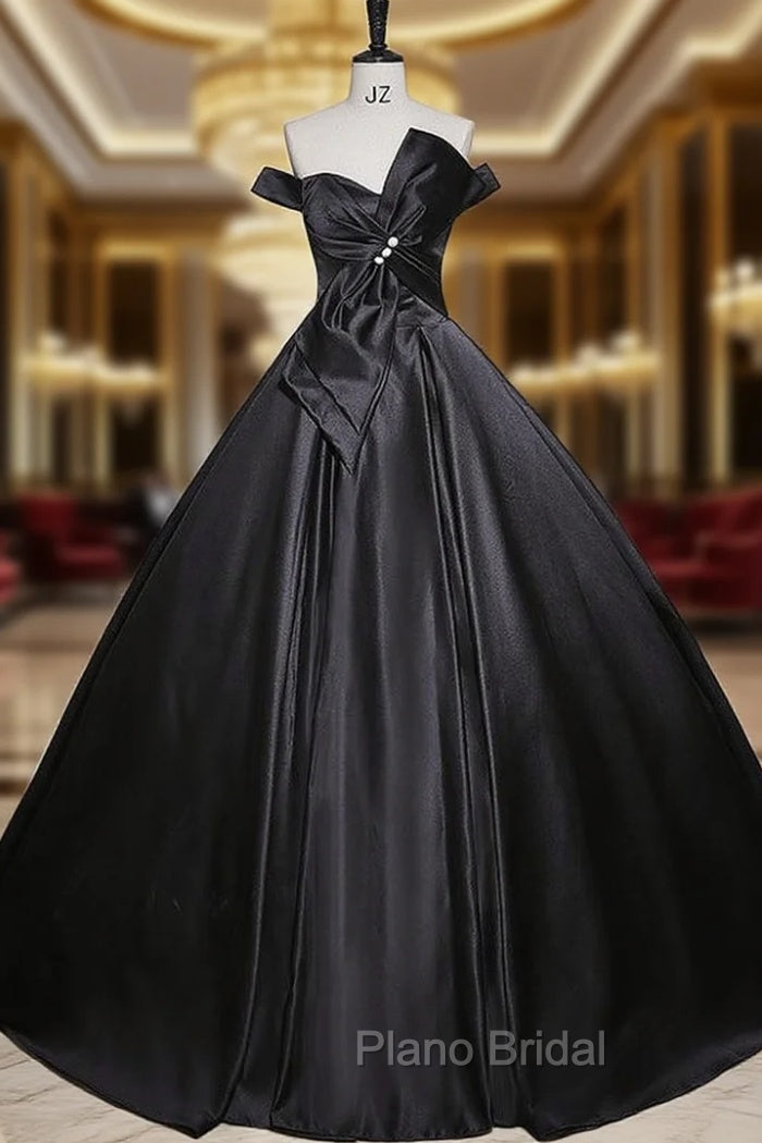 Black Satin Off the Shoulder Bow Quinceanera Dresses Main image