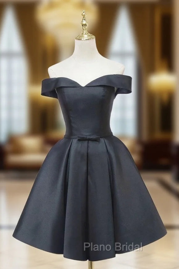 Black Satin Off the Shoulder Homecoming Dresses Main image