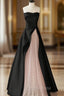 Black Satin Pink Tulle Strapless Formal Prom Dresses