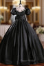 Black Satin Puff Sleeve Beading Quinceanera Dresses