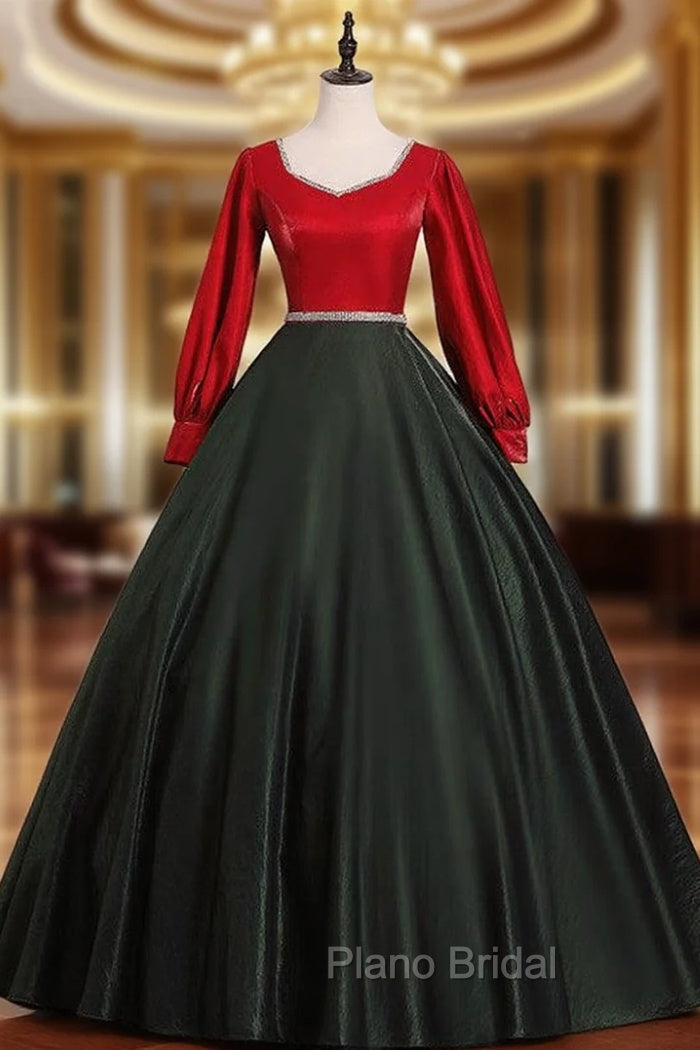 Black Satin Square Long Sleeve Quinceanera Dresses