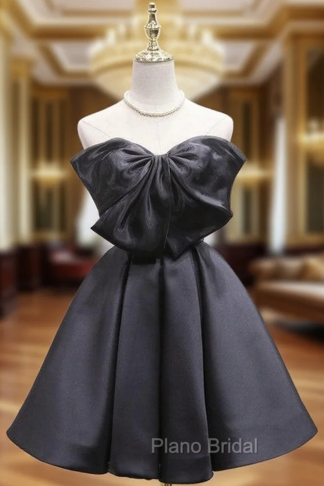 Black Satin Strapless Bow Homecoming Dresses Main image