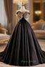 Black Satin Strapless Gold Bow Formal Prom Dresses