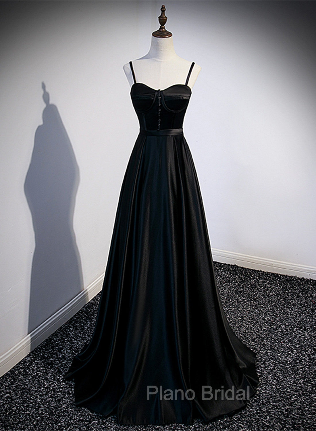 Black Satin Straps Long Party Dresses, Black Sweetheart Long Evening Dresses Formal Prom Dresses Secondary image