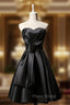 Black Satin Sweetheart Black Homecoming Dresses