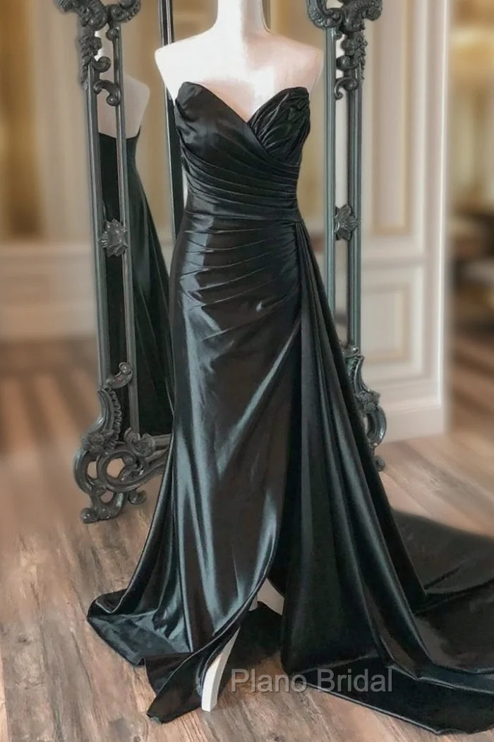 Black Satin Sweetheart Pleats Formal Prom Dresses Main image
