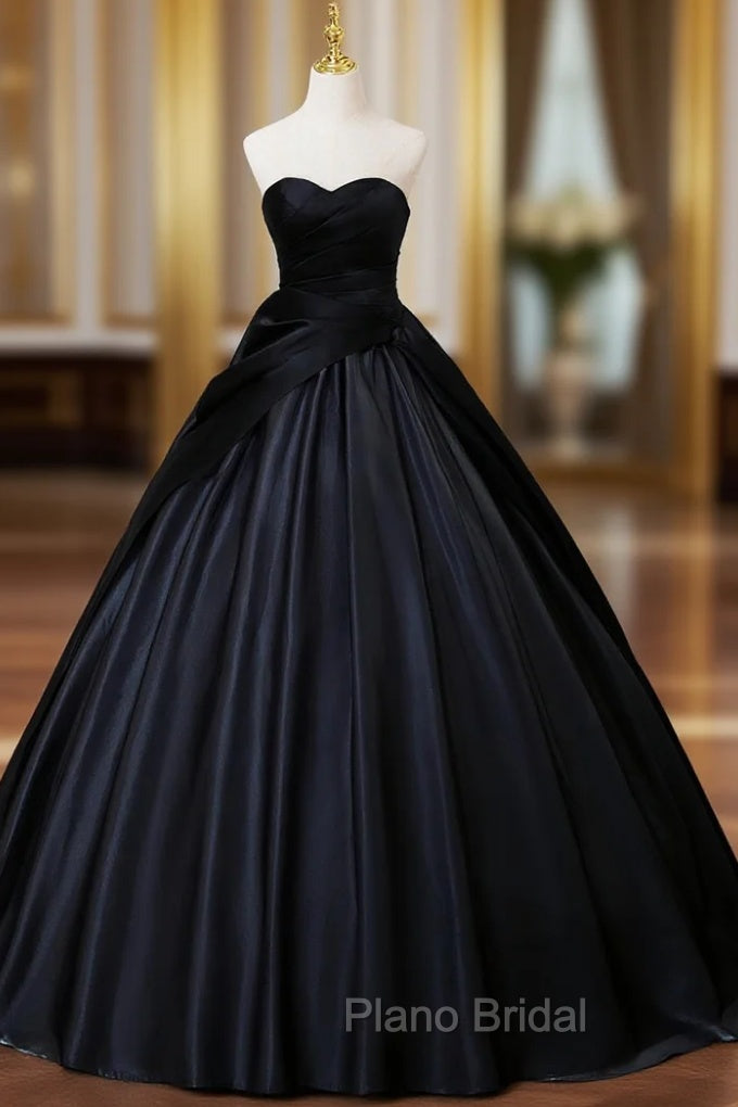 Black Satin Sweetheart Pleats Quinceanera Dresses Main image