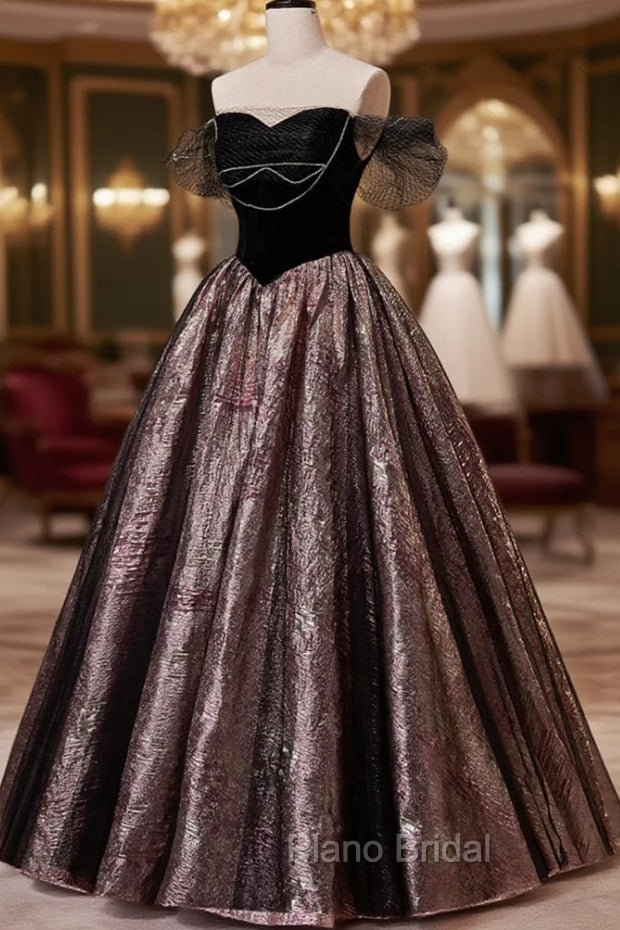 Black Satin Tulle Long Formal Prom Dresses, A-Line Off Shoulder Evening Dresses Formal Dresses