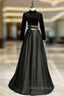 Black Satin Velvet Long Sleeve Cut Out Formal Prom Dresses