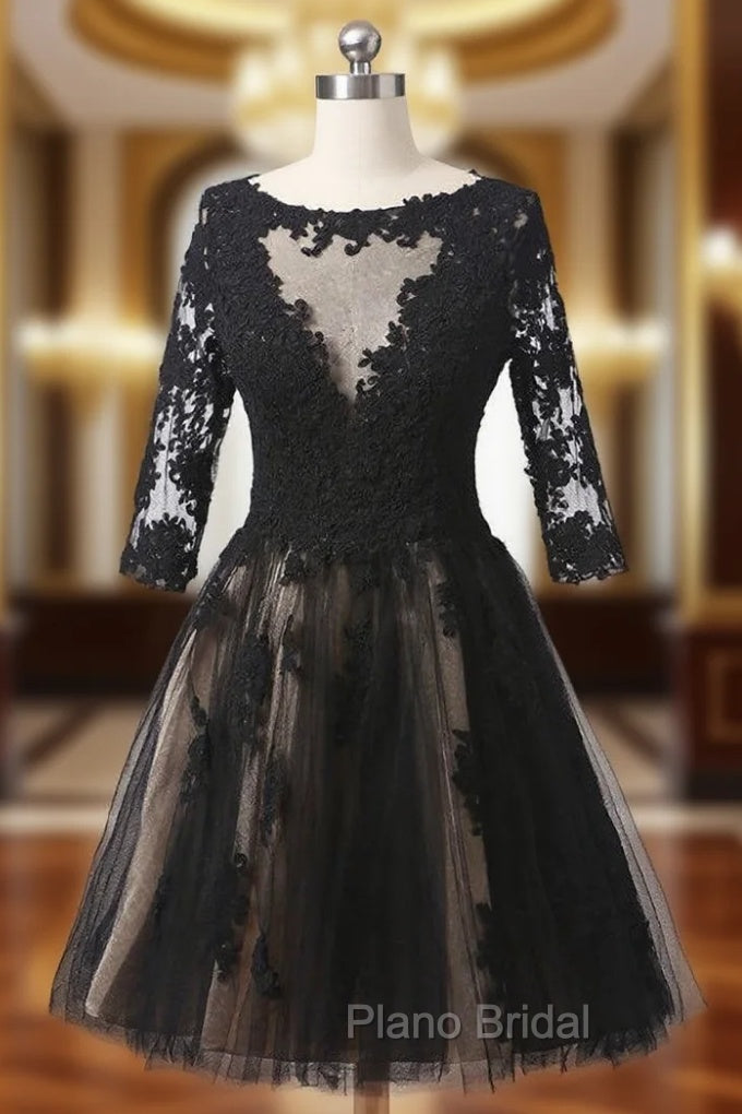 Black Scoop Neck Homecoming Dresses Half Sleeves Knee Length