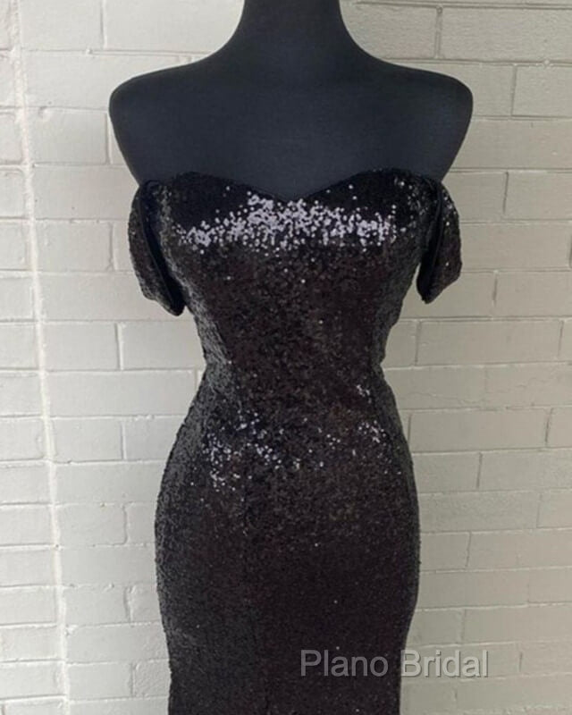 Black Sequin Off Shoulder Mermaid Dresses