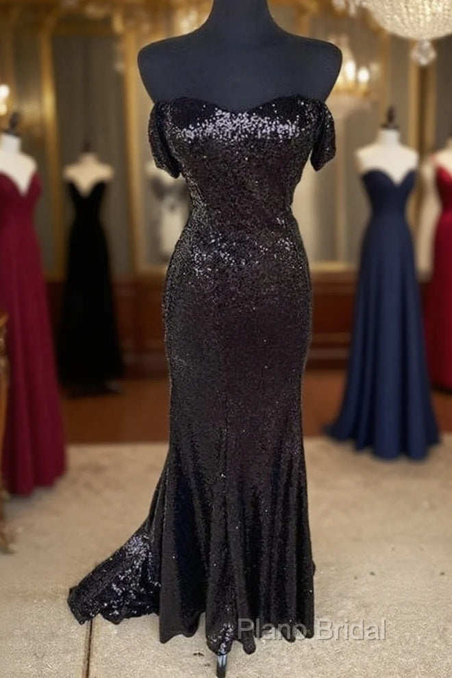 Black Sequin Off Shoulder Mermaid Dresses Main image