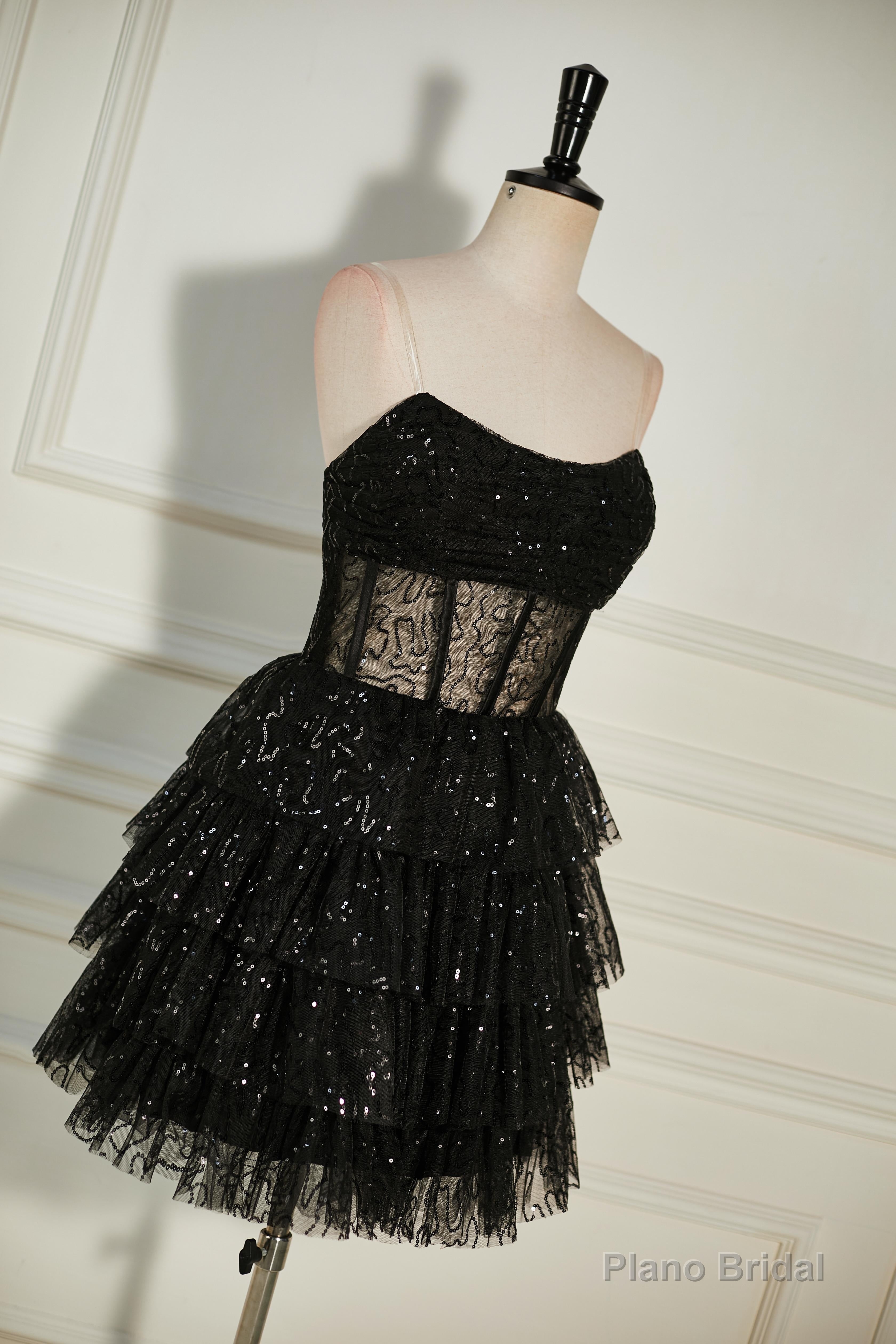 Black Sequined Strapless Multi-Layers Tulle Cocktail Dress Main image