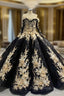 Black Sequins Long Sleeve Appliques Formal Prom Dresses