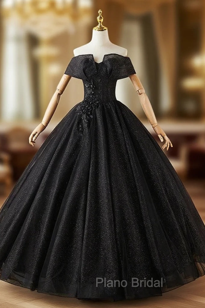 Black Sequins Off the Shoulder Appliques Quinceanera Dresses Main image