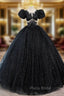 Black Sequins Puff Sleeve Beading Quinceanera Dresses