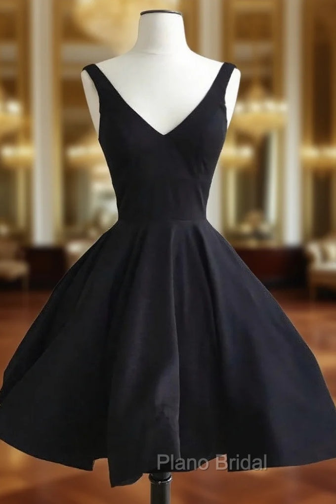 Black Short A-Line Evening Dresses Featuring Plunge V Sleeveless Bodice Main image