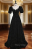 Black Short Sleeve Crystal Formal Prom Dresses