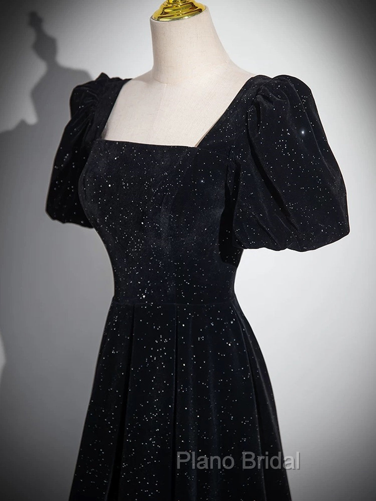 Black Short Sleeves A-line Simple Formal Prom Dresses, Black Party Dresses Bridesmaid Dresses Secondary image