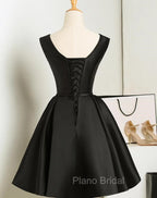 Black Short V-neckline Knee Length Party Dresses, Black Homecoming Dresses Formal Prom Dresses