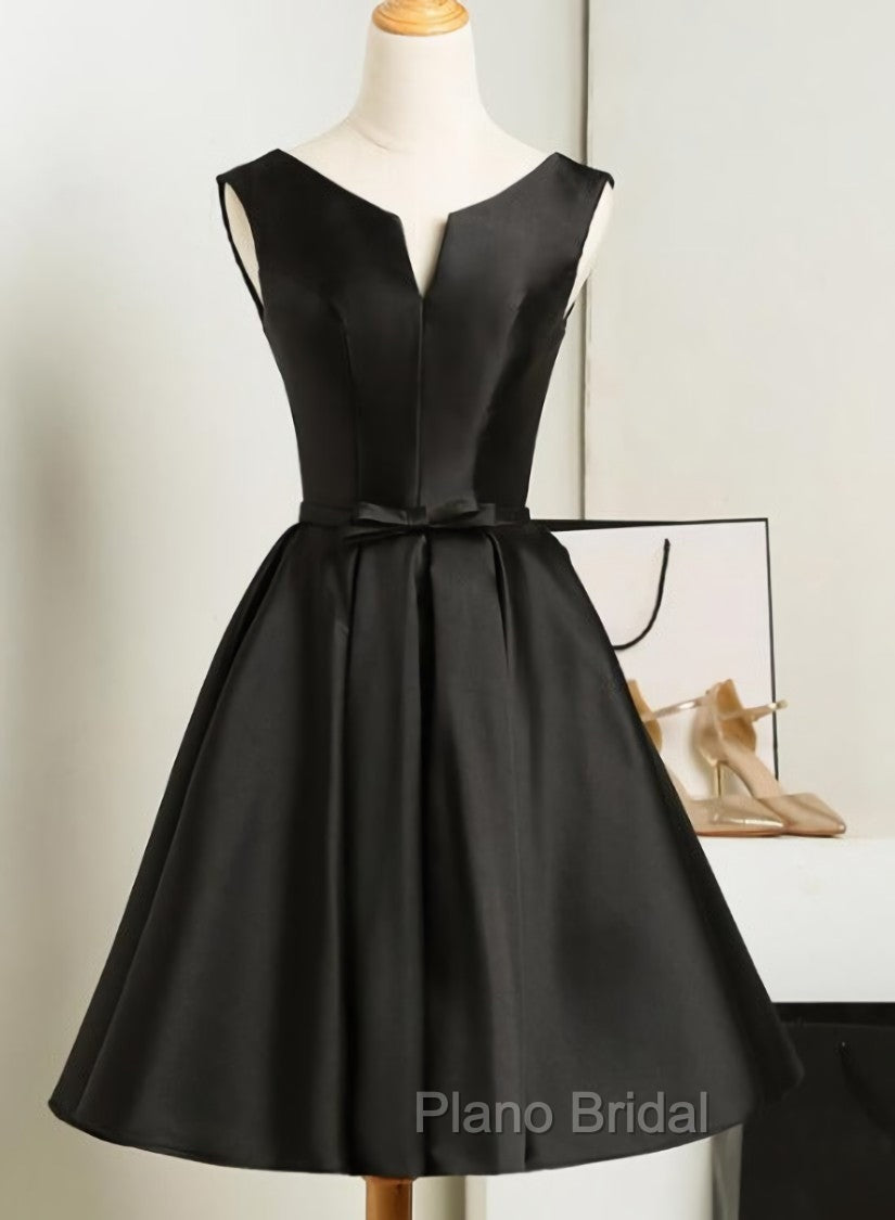 Black Short V-neckline Knee Length Party Dresses, Black Homecoming Dresses Formal Prom Dresses Main image