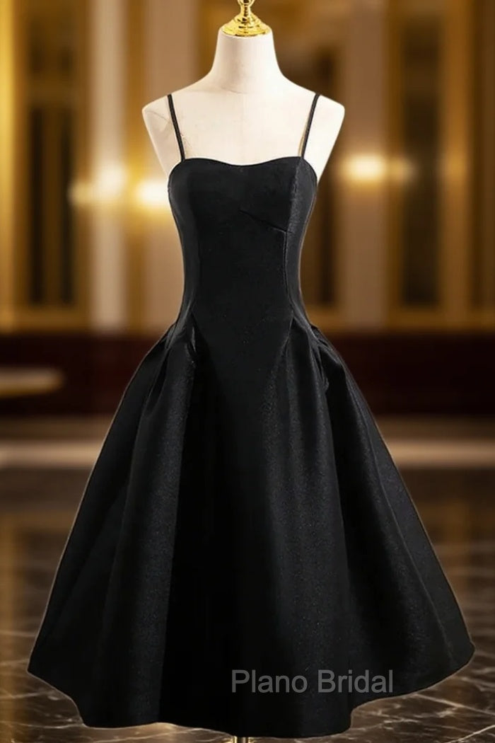 Black Spaghetti Strap Satin Formal Prom Dresses Main image
