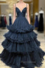 Black Spaghetti Straps Pleats Formal Prom Dresses