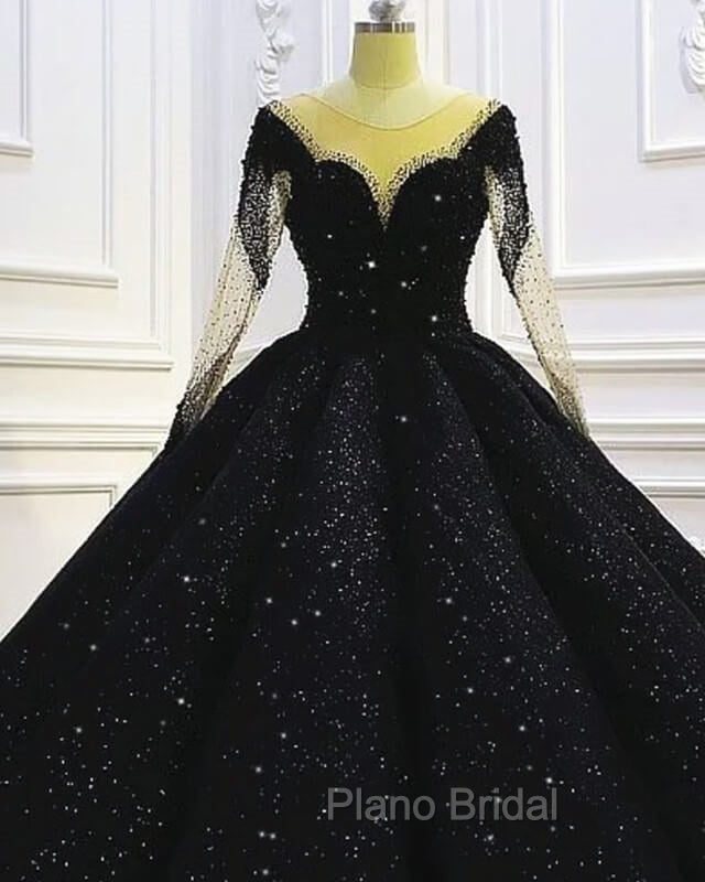Black Sparkly Long Sleeve Wedding Ball Gown Dresses Secondary image