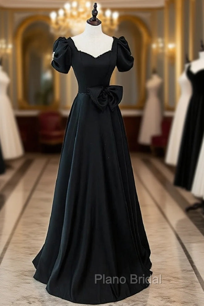 Black Square Puff Sleeve Beading Formal Prom Dresses Main image