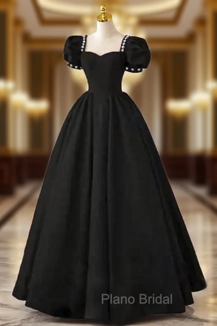 Black Square Puff Sleeve Crystal Formal Prom Dres Main image