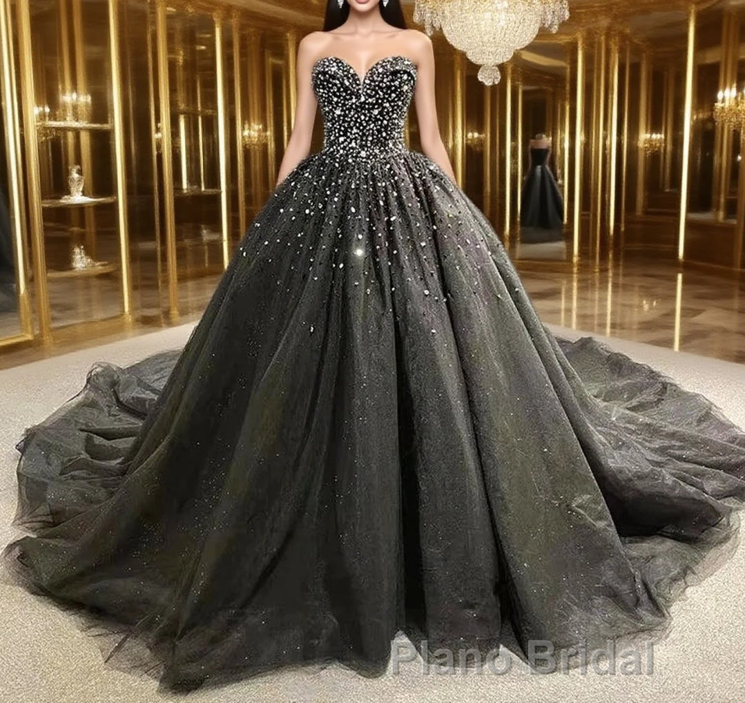 Black Strapless Dresses Sweetheart Tulle Quinceanera Dresses Main image