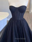 Black Strapless Long Formal Prom Dresses with Ruffle Skirt