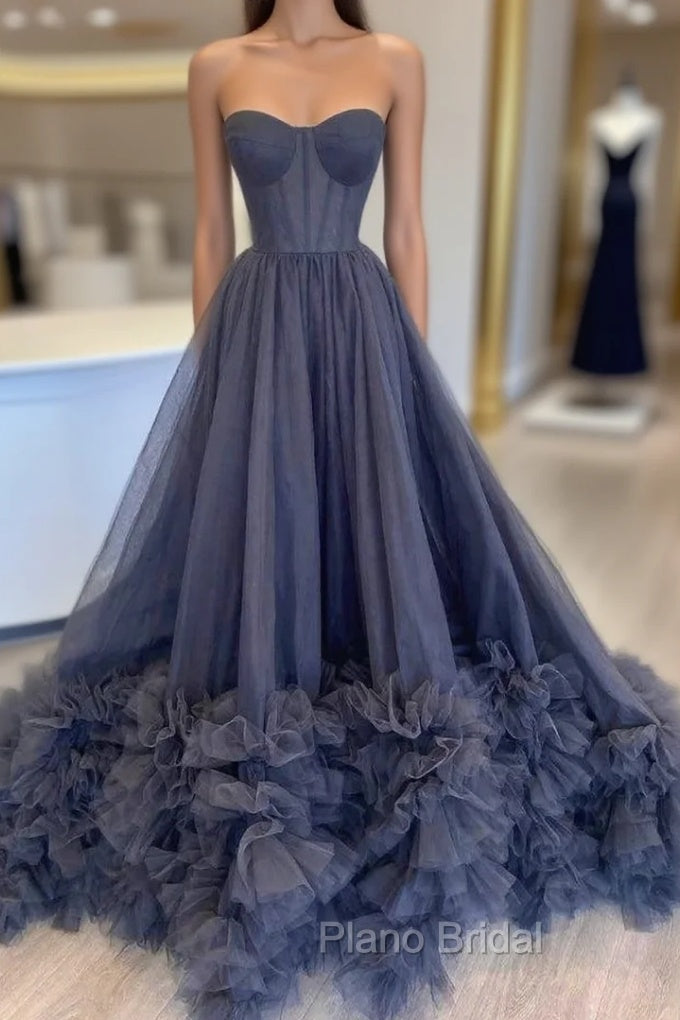 Black Strapless Long Formal Prom Dresses with Ruffle Skirt Main image