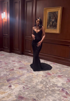 Black Strapless Mermaid Long Formal Prom Dresses Formal Evening Gown