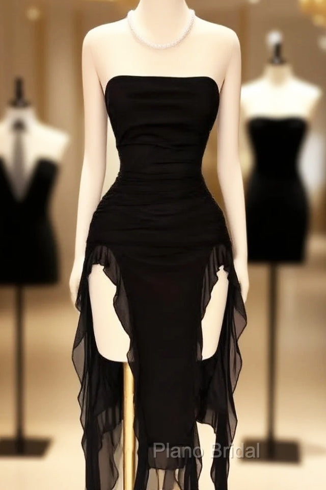 Black Strapless Midi Length Ruffle Formal Prom Dresses Sexy Evening Dresses Main image