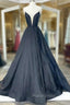 Black Strapless Satin Long Formal Prom Dresses, Black A-Line Evening Dresses