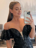 Black Strapless Sequins Long Mermaid Prom Dress