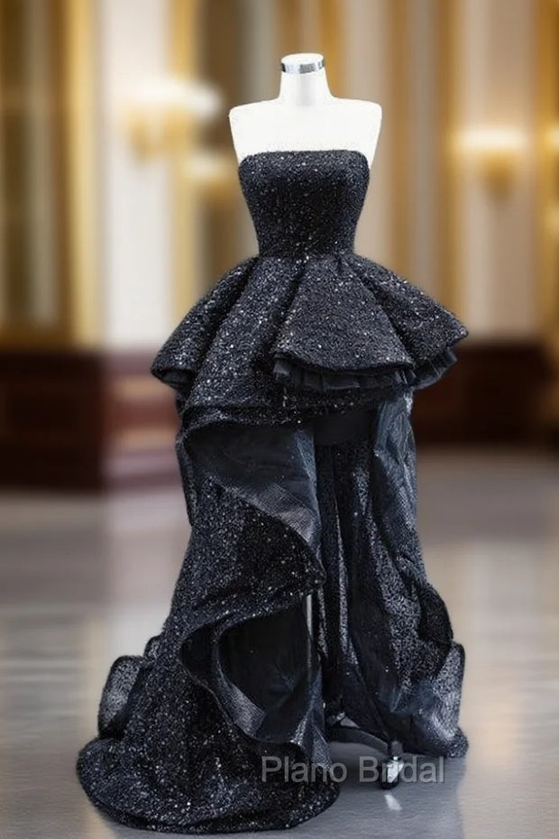 Black Strapless Sequins Pearls  Formal Prom Dresses